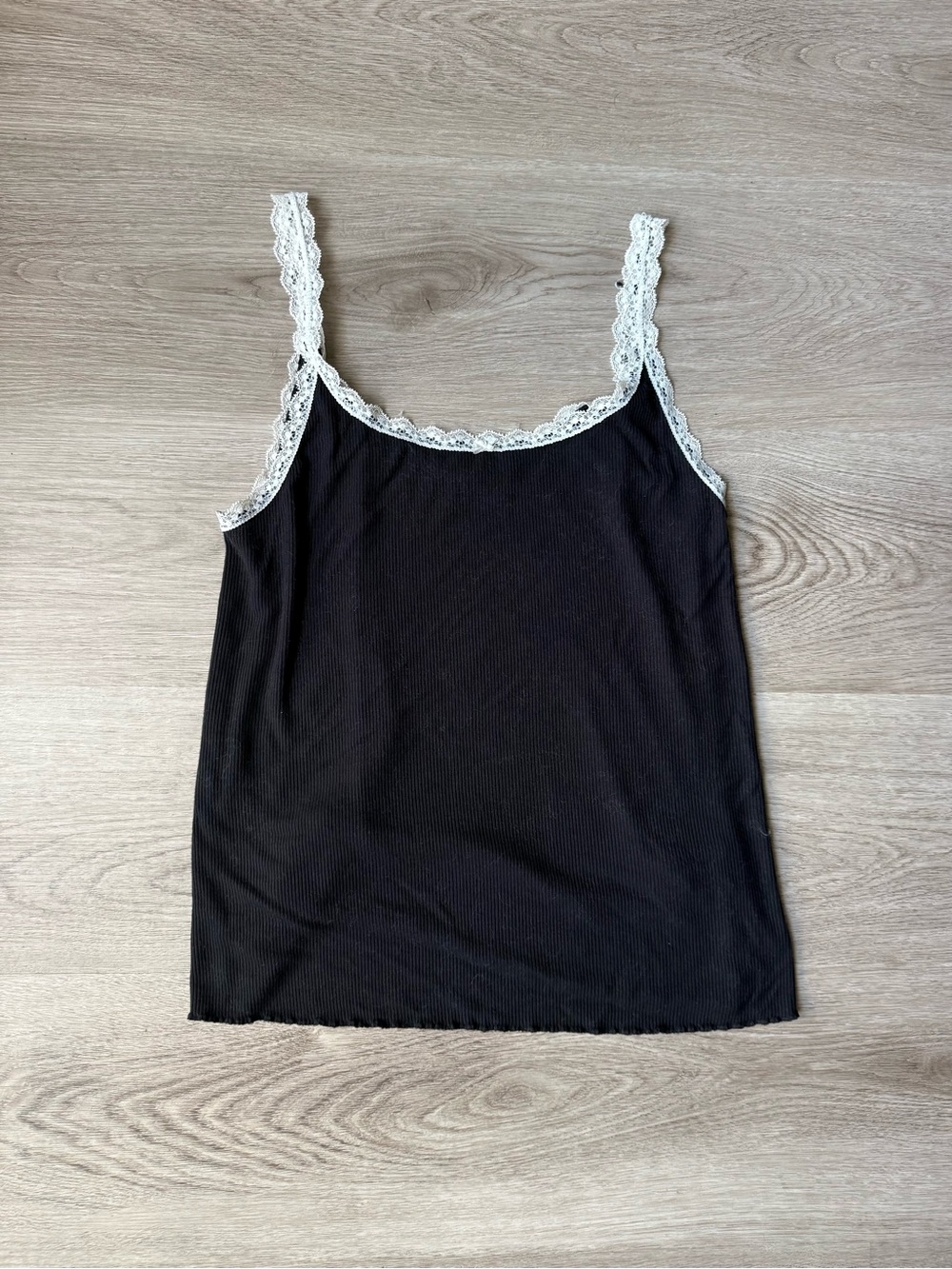 aerie Black Cami with White Lace Trim